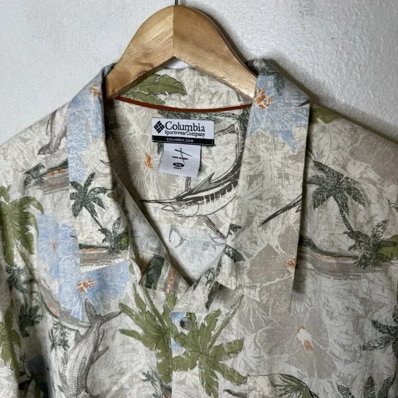 Columbia Swordfish Hawaiian Shirt Mens XXL Fish Button Up Collared Cotton Beach - Picture 4 of 14